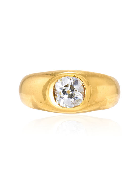 Antique 14K Gold 1.45CTW Old Mine Cut Gypsy Ring