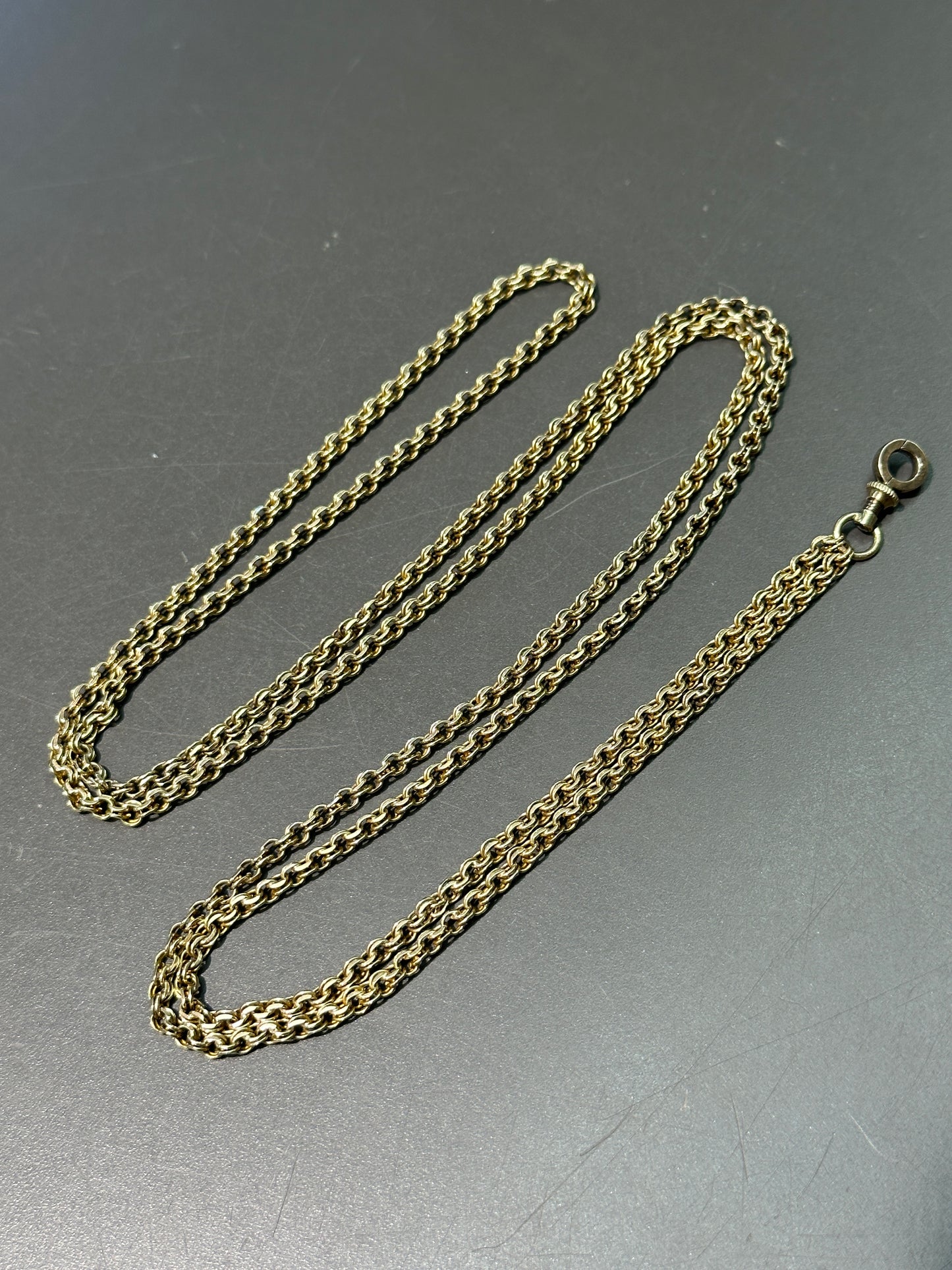 Victorian 14K Gold Double Link Watch Chain Necklace 18.5”