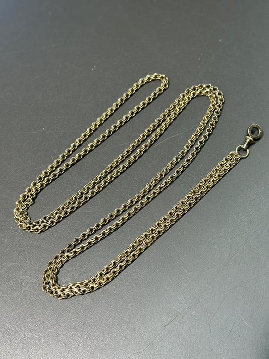 Collier chaîne de montre victorienne à double maillons en or 14 carats 18,5"