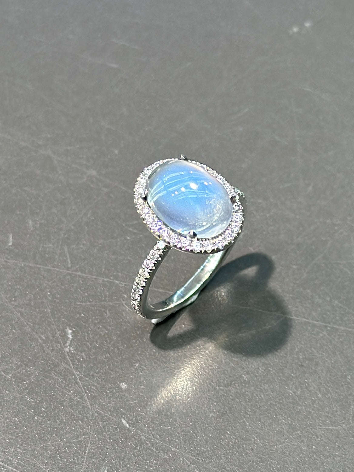 Platinum Moonstone Diamond Halo Ring