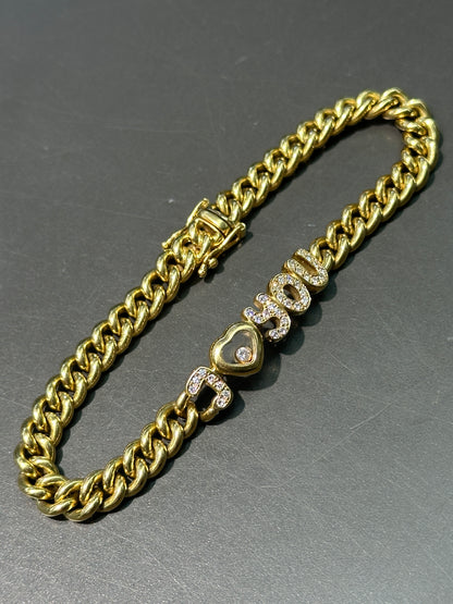 Chopard 18K 黄金 0.39 CTW Happy Diamonds 我爱你 链式手链