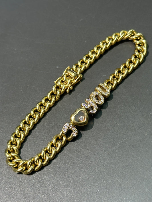 Chopard 18K 黄金 0.39 CTW Happy Diamonds 我爱你 链式手链