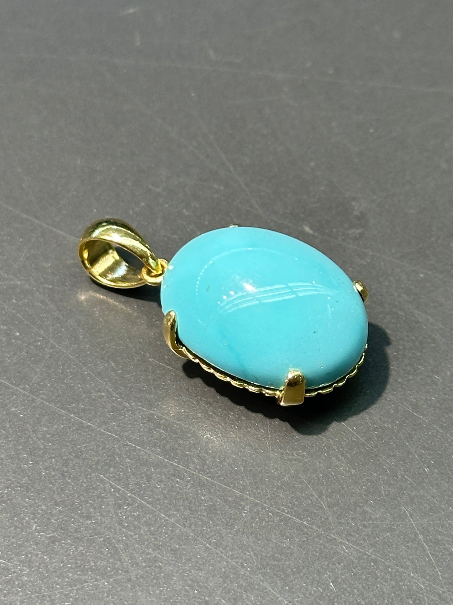 14K 金天然波斯绿松石吊坠