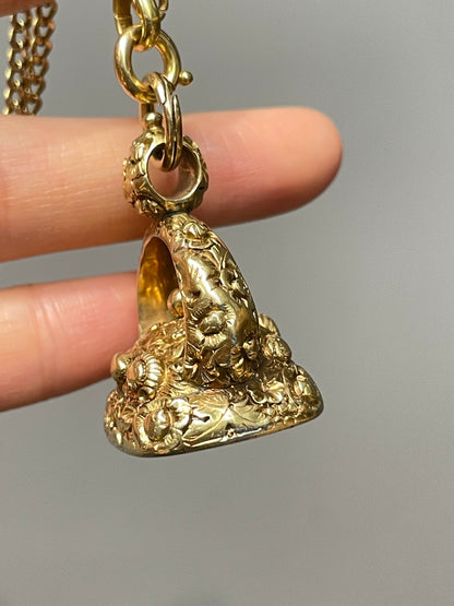 Antique 14K Yellow Gold Motif Carnelian Intaglio Fob Pendant