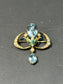 Art Nouveau Krementz & Co. 14K Gold Aquamarine Seed Pearl Enamel Brooch