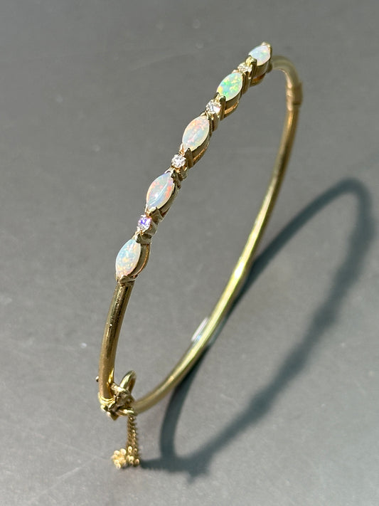 复古 14K 金蛋白石钻石手链