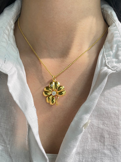 Antique 14K Gold 0.61 CTW Diamond Shamrock Clover Pendant