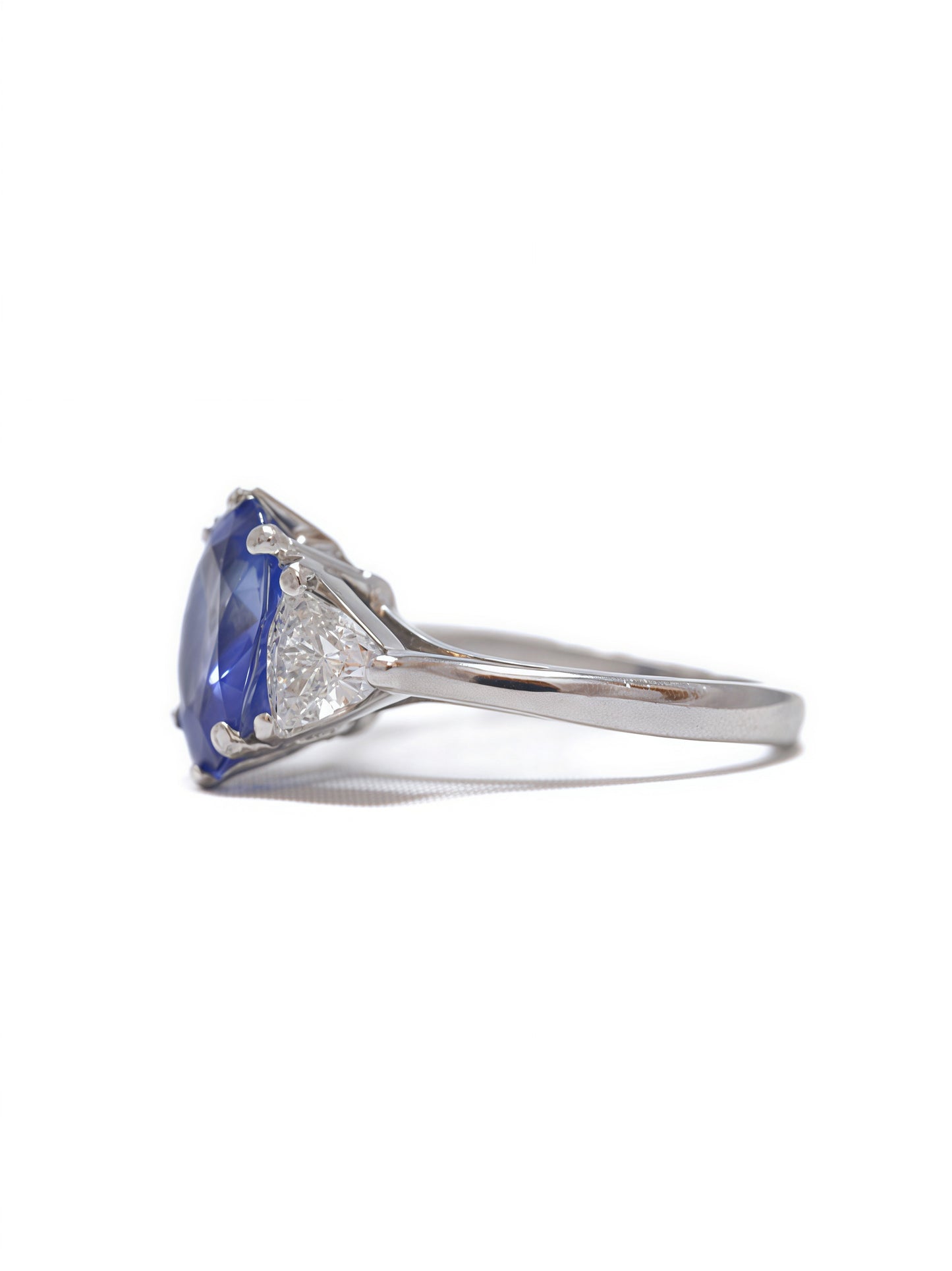 Platinum 3.66 CTW No Heat Ceylon Sapphire Diamond Three Stone Ring