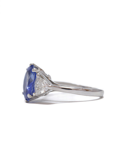 Platinum 3.66 CTW No Heat Ceylon Sapphire Diamond Three Stone Ring