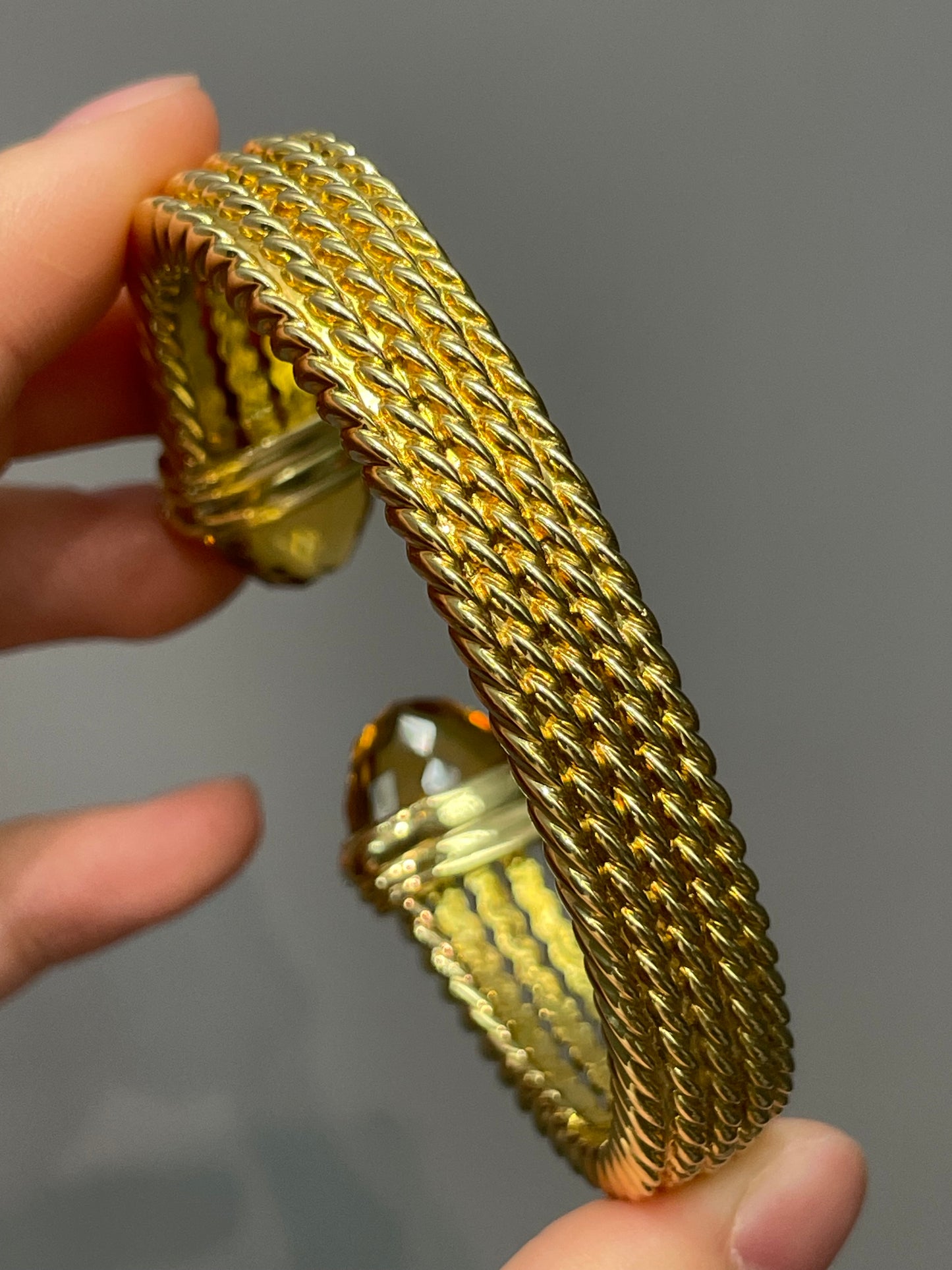 David Yurman 18K Gold Citrine Diamond Bypass Bangle Bracelet