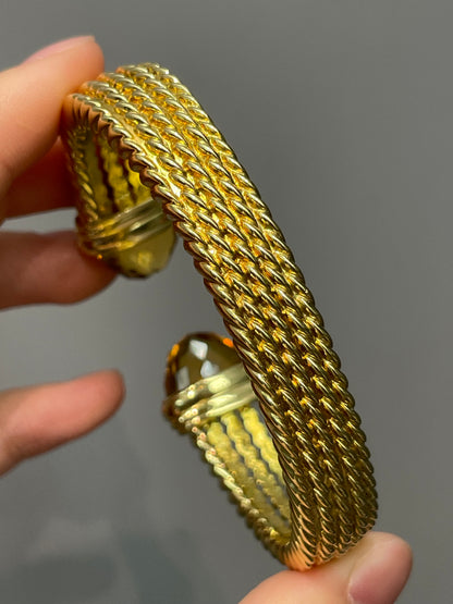 David Yurman 18K Gold Citrine Diamond Bypass Bangle Bracelet