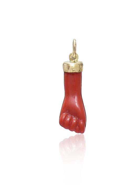 Vintage 14K Gold Coral Figa Hand Charm