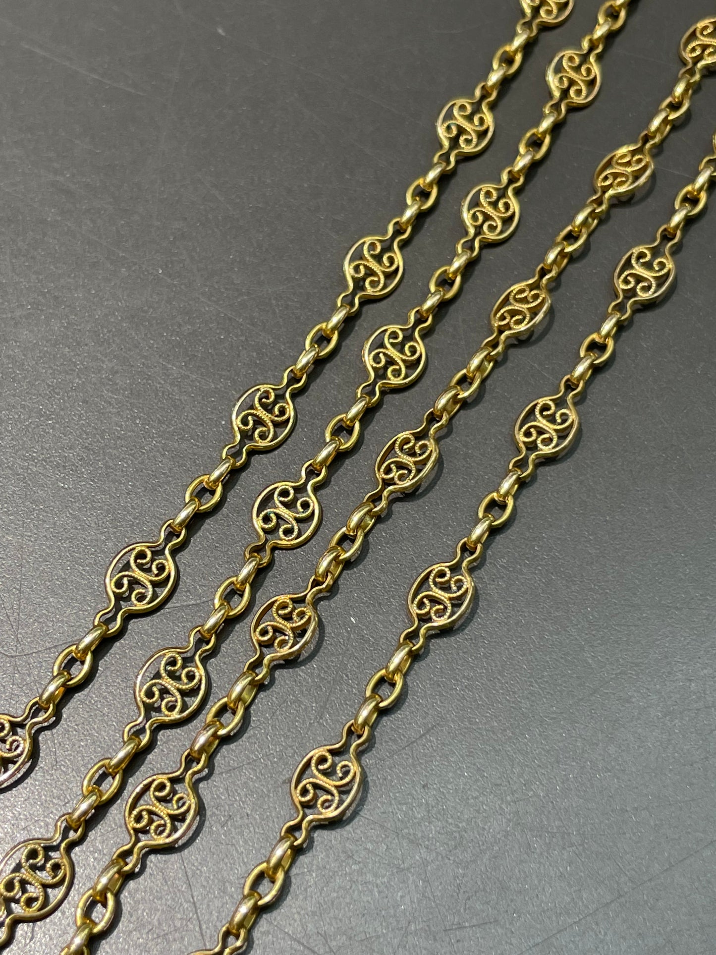 Antique 14K Yellow Gold Filigree Watch Chain Necklace 52.0 inch