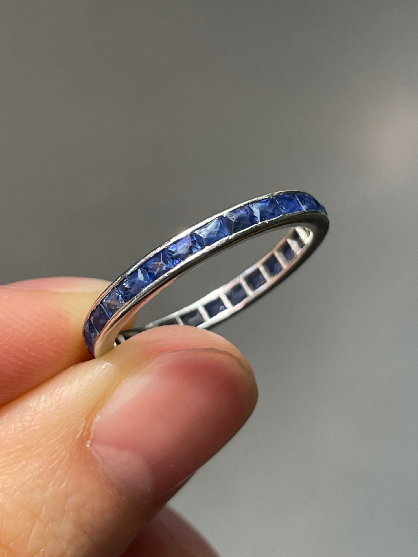 Antique Platinum 1.62 CTW French Cut Blue Sapphire Band Ring