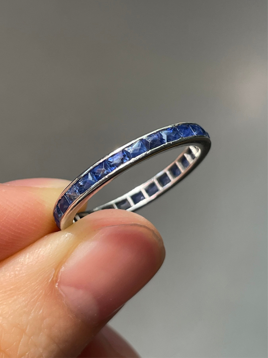 Antique Platinum 1.62 CTW French Cut Blue Sapphire Band Ring