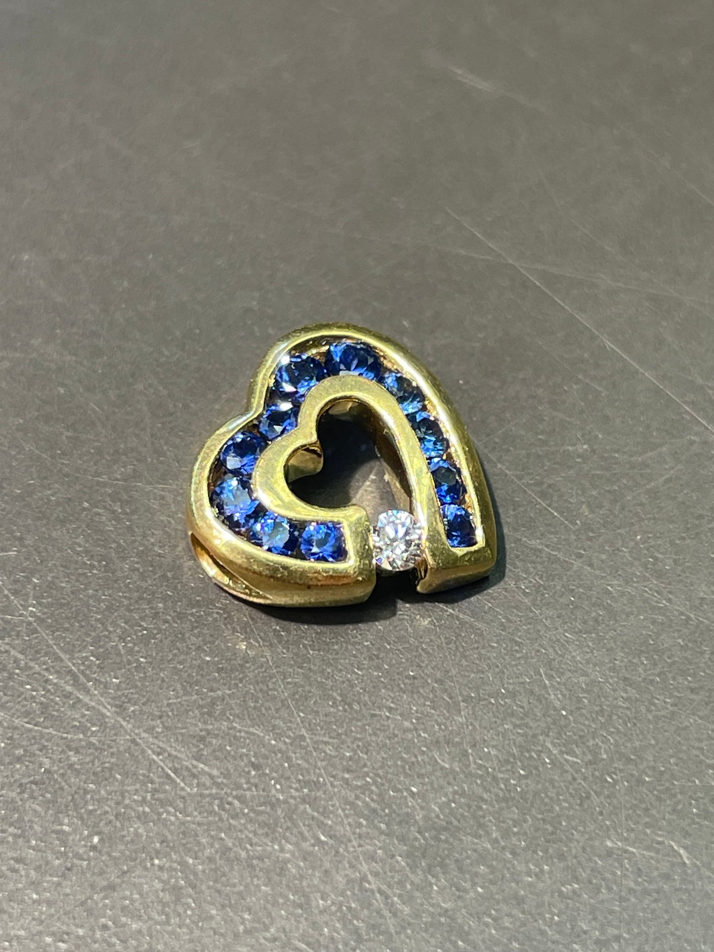 Charles Krypell 18K 金蓝宝石钻石心形滑动吊坠