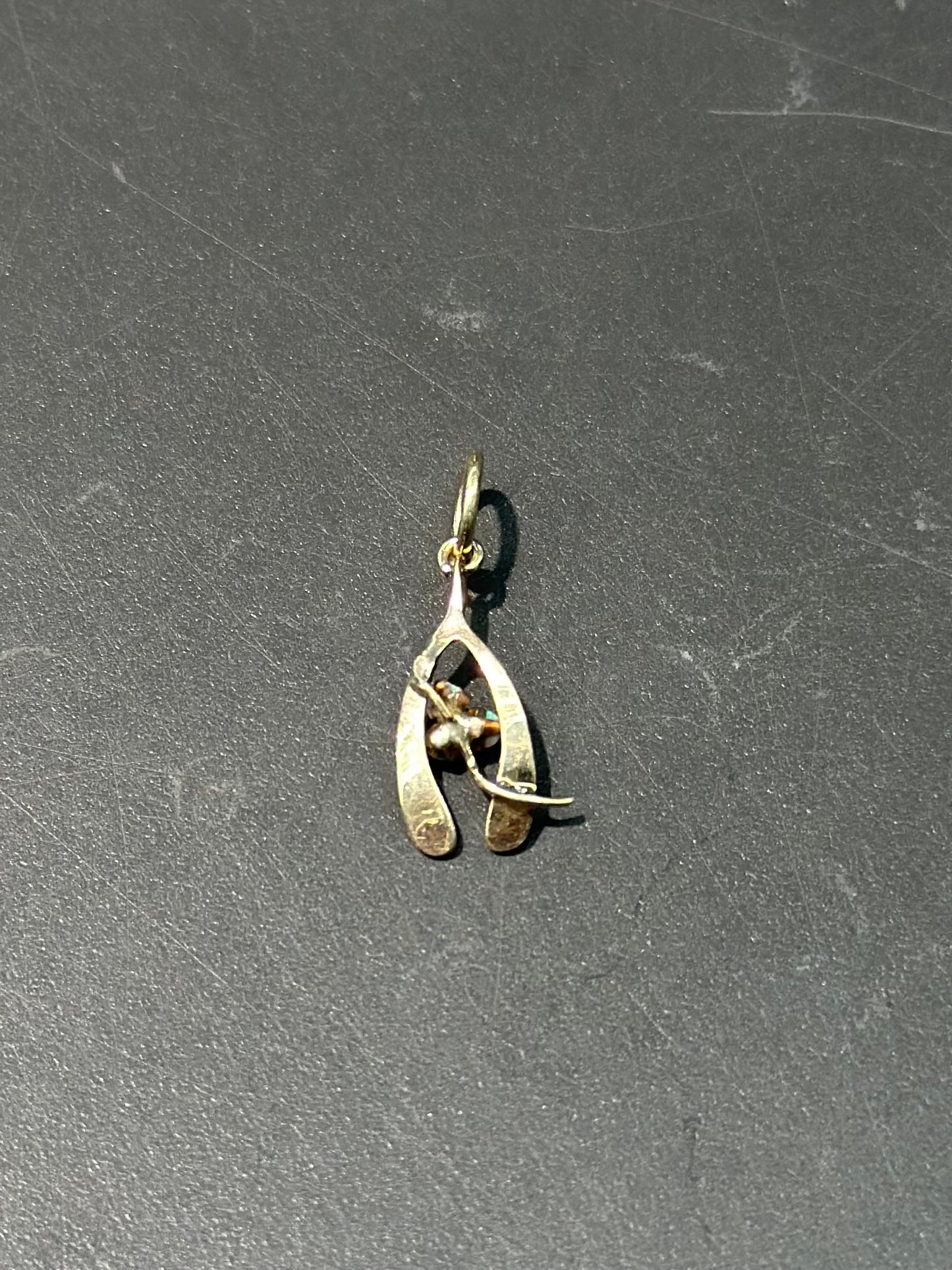 Art Nouveau 14K Gold Opal Wish Bone and Horse Shoe Charm