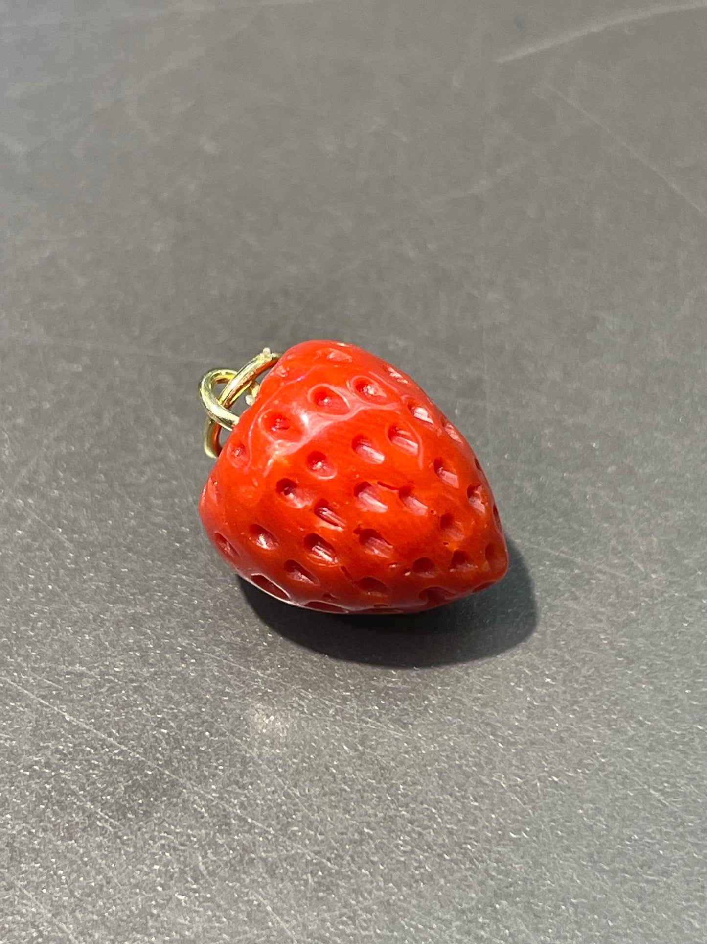 18K Gold Large Coral Carved Strawberry Charm