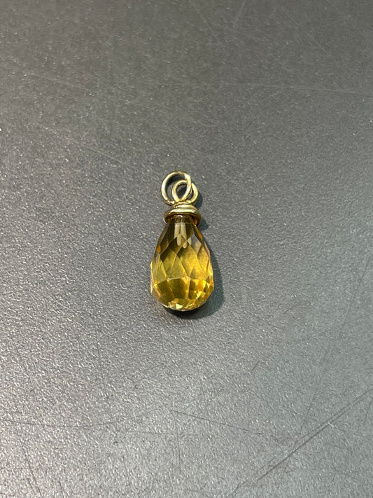 14K Gold Faceted Citrine Droplet Charm Pendant