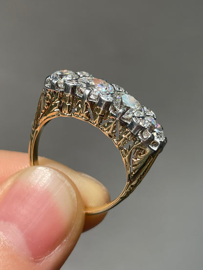 Antique 18K Yellow Gold Topped Platinum 2.62 CTW Four Stone Diamond Ring