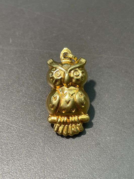 Vintage 18K Yellow Gold Owl Charm Pendant