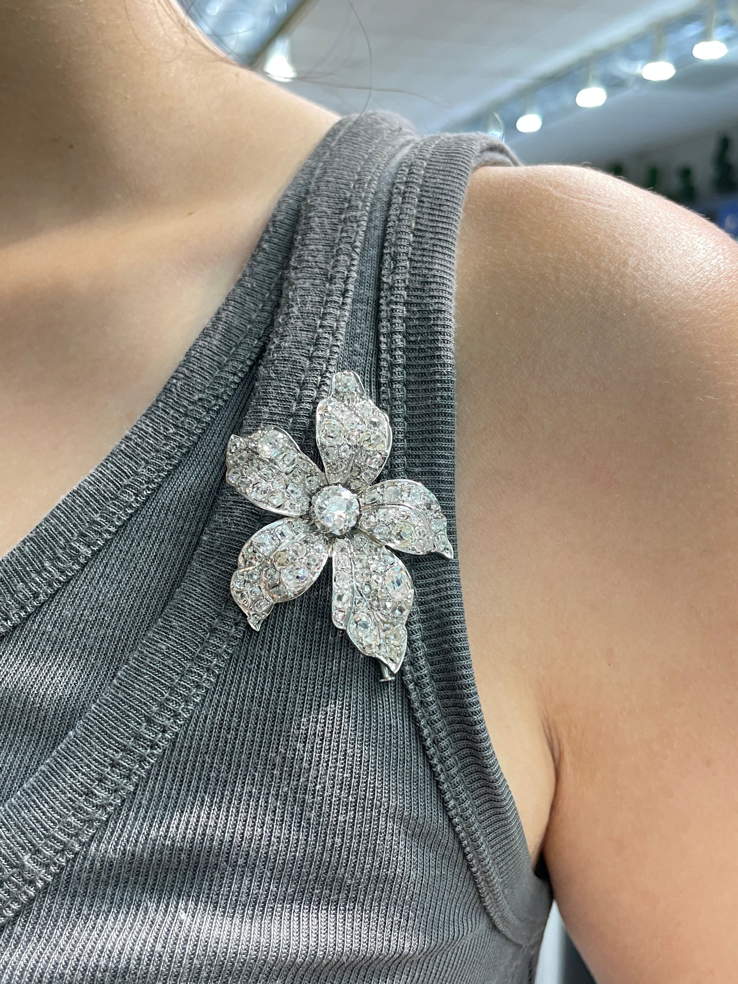Antique Platinum 7.5 CTW Diamond Pave Brooch