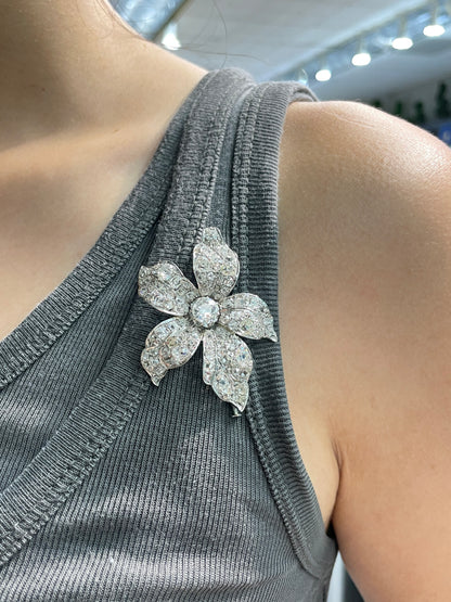 Antique Platinum 7.5 CTW Diamond Pave Brooch