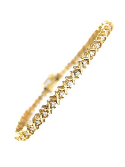 Vintage 14K Yellow Gold “X” Link Diamond Tennis Bracelet