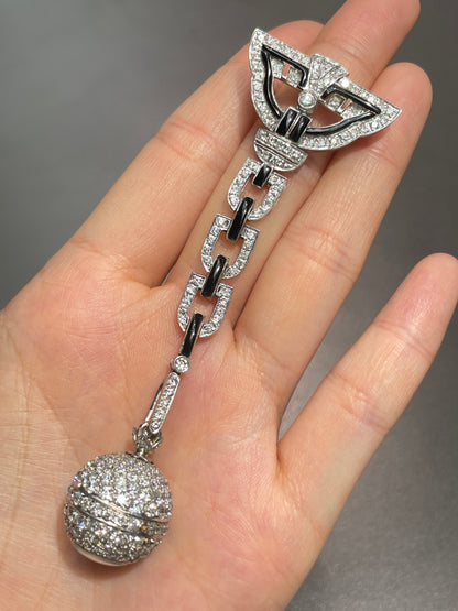 Antique Platinum 7.50 CTW Diamond Onyx Orb Watch Brooch