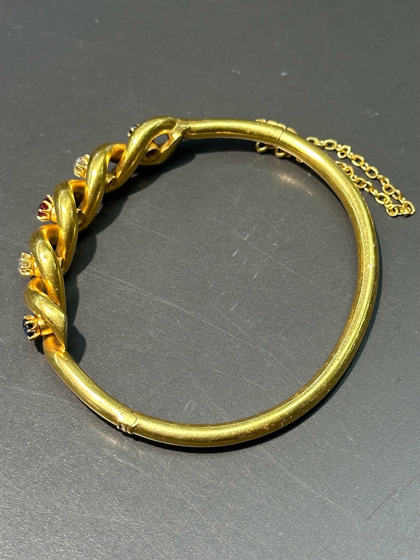 古董 18K 金天然蓝宝石钻石红宝石手镯