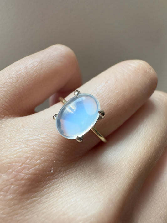 14K Yellow Gold Ceylon Moonstone Diamond Halo Ring