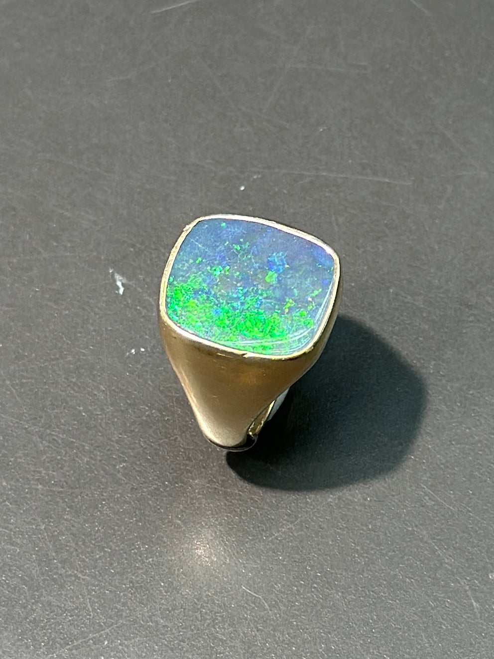 Vintage 14K Gold Rectangular Black Opal Signet Ring