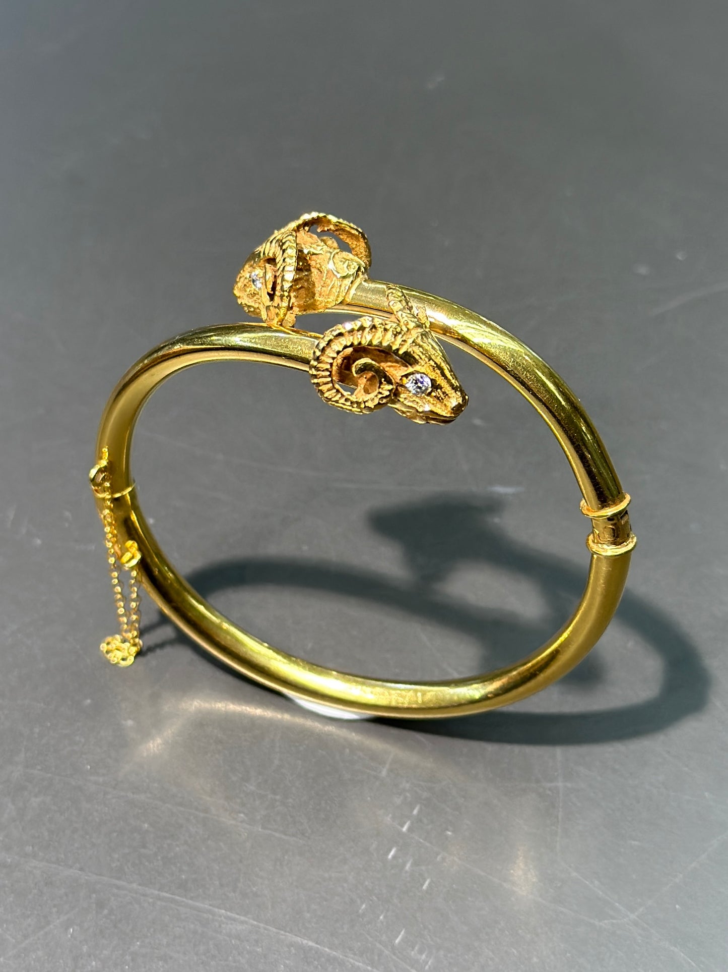 复古 14K 金钻石公羊手镯