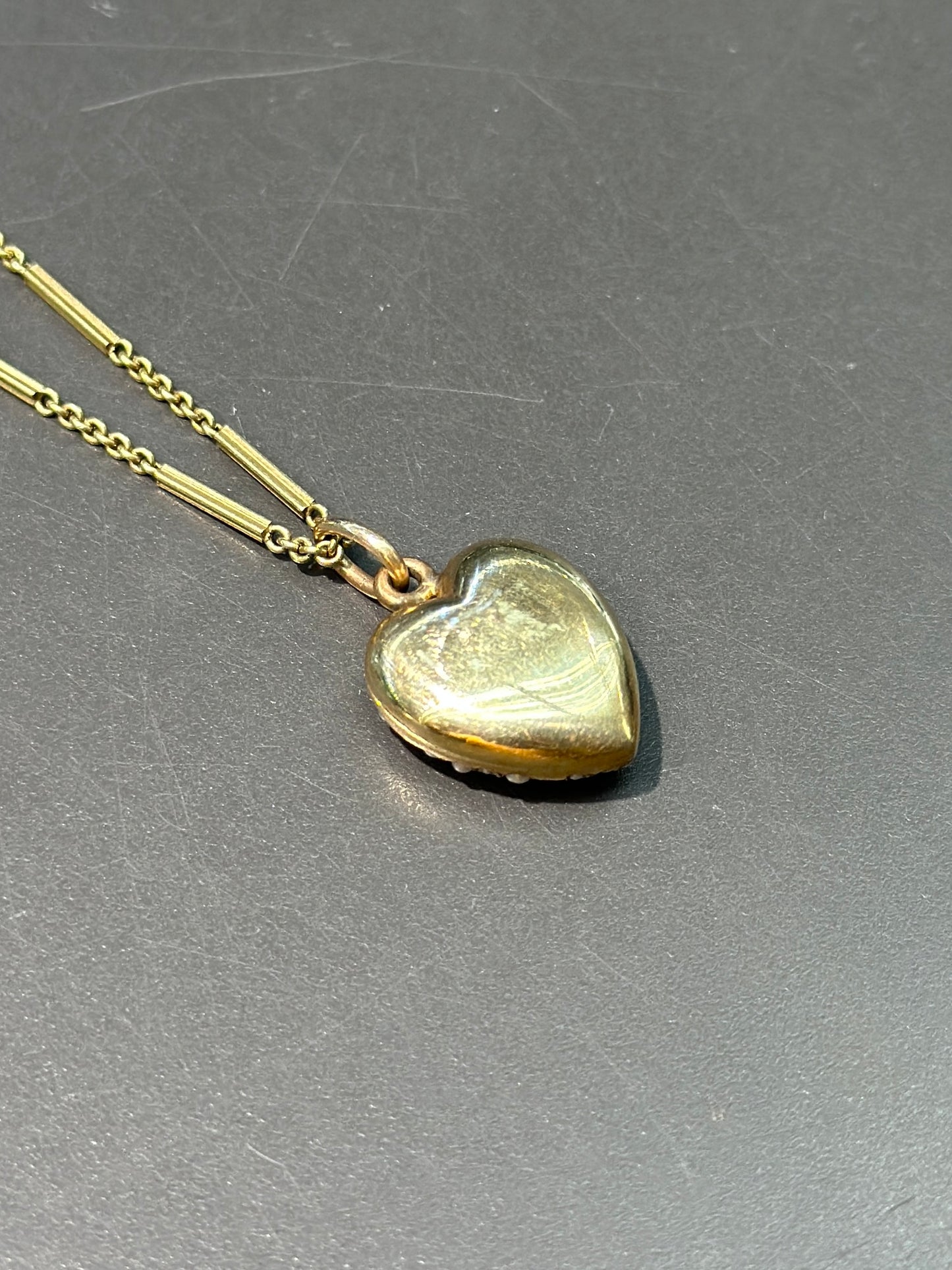 Victorian 14K Seed Pearl Heart Locket Necklace 18.0”