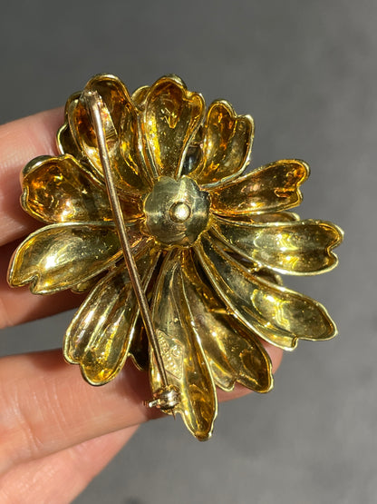 Vintage Tiffany & Co. 18K Gold Sapphire Diamond Flower Brooch