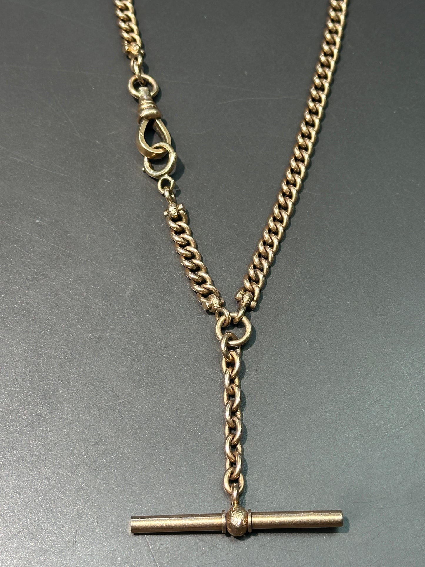 Vintage 14K Yellow Gold Curb Link Albert Watch Chain Necklace