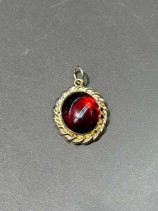 Vintage 9K Gold Garnet Cabochon Charm