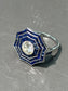 Art Deco Style 14K Gold Sapphire and Diamond Octagonal Halo Ring