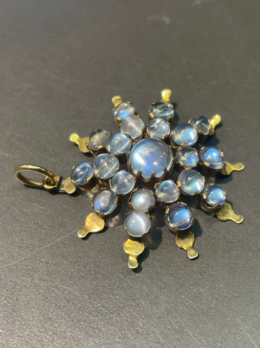 古董 14K 金锡兰月光石星光吊坠