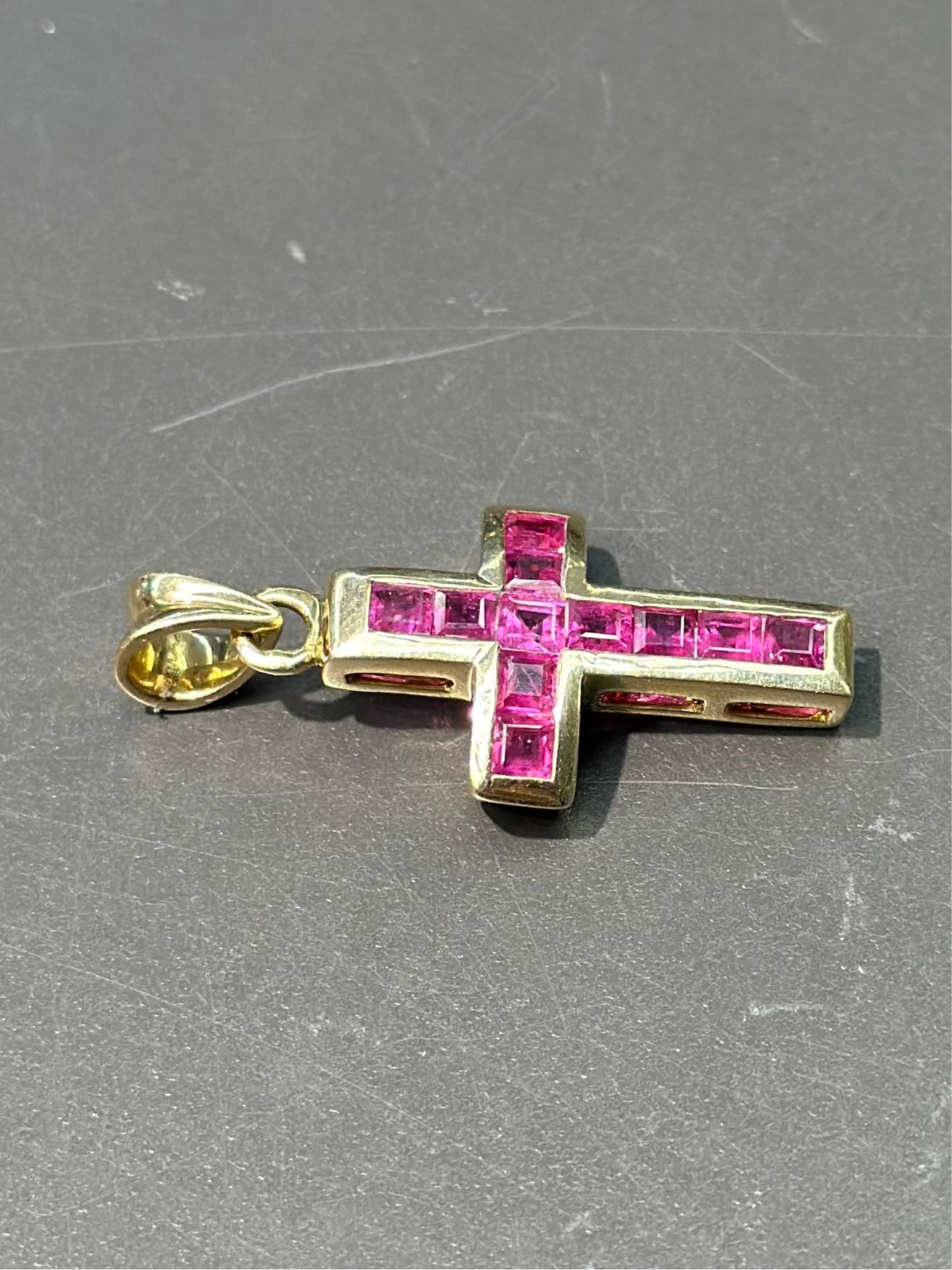 复古 14K 金红宝石十字架
