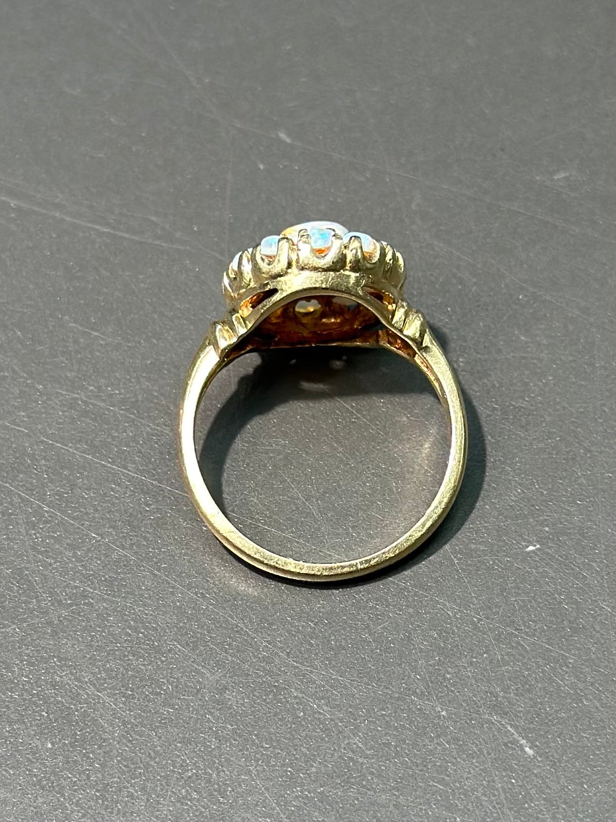 Vintage 10K Gold Opal Halo Cluster Ring