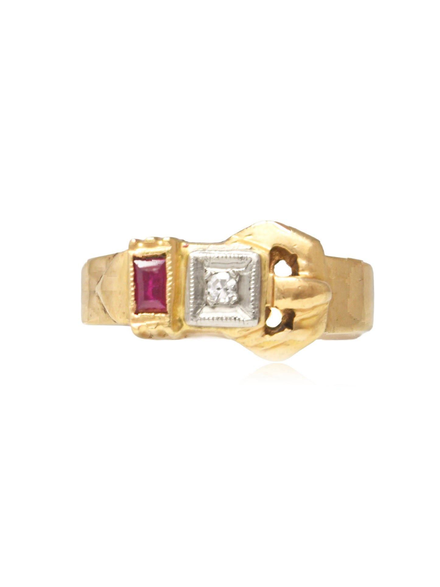 Vintage 14K Gold Diamond Ruby Buckle Belt Ring