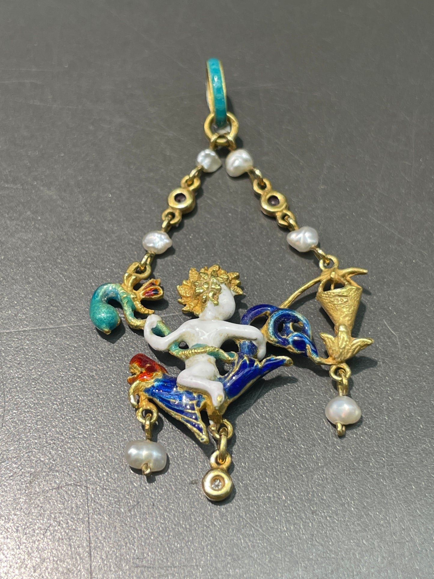 Victorian Revival En-Ronde Bosse Enamel Pendant