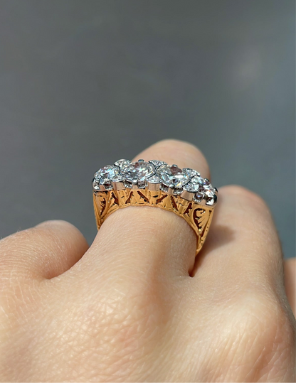 Antique 18K Yellow Gold Topped Platinum 2.62 CTW Four Stone Diamond Ring