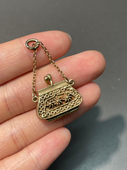 Vintage 14K Yellow Gold Articulated Purse Bag Charm Pendant