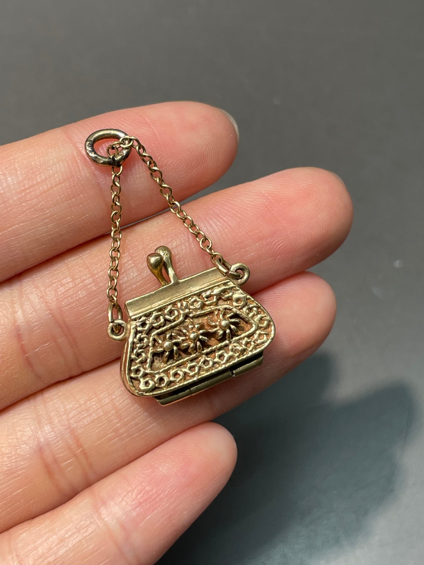 Vintage 14K Yellow Gold Articulated Purse Bag Charm Pendant
