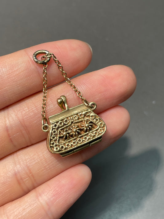 Vintage 14K Yellow Gold Articulated Purse Bag Charm Pendant