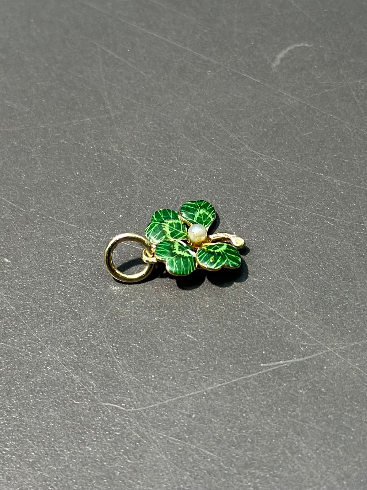 Antique 14K Gold Mini Enamel Clover Shamrock Charm