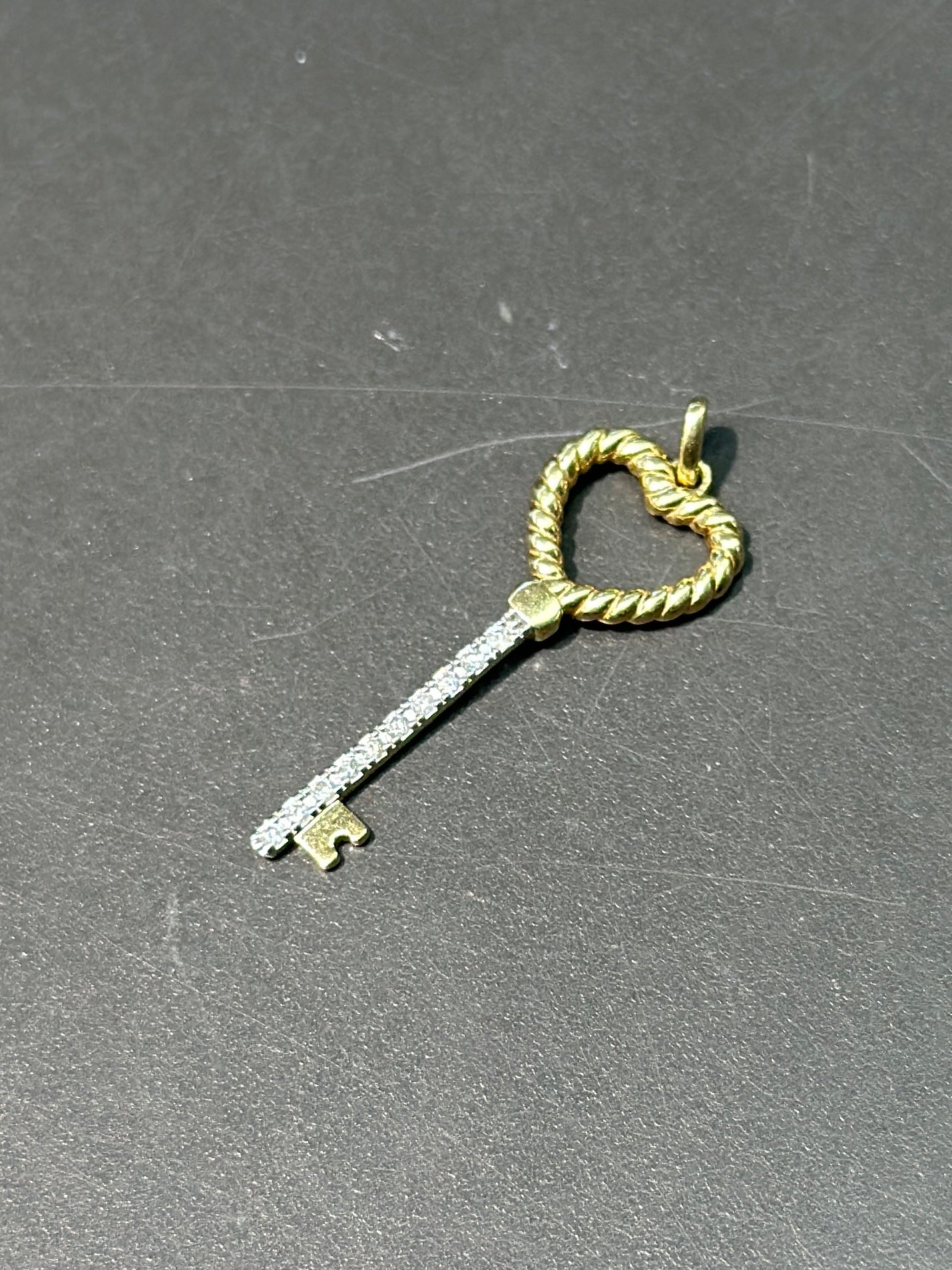 14K Gold Diamond Heart Key Pendant