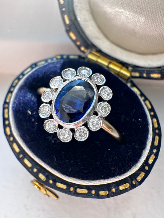 Edwardian Platinum 14K Gold 0.78 CTW Sapphire Diamond Halo Conversion Ring